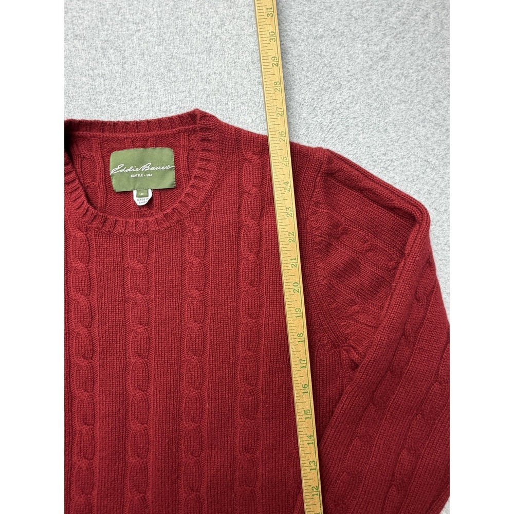Eddie Bauer Sweater Mens Medium Red 100% Cashmere Cable Knit Crewneck Pullover - Picture 3 of 7